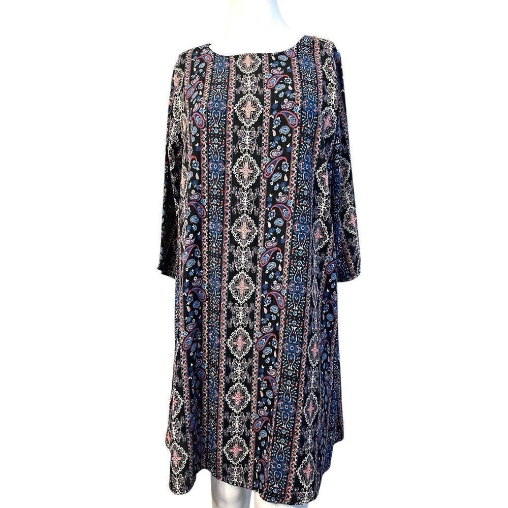 Everly Large Paisley Black Floral Lined Shift Dress Career Business